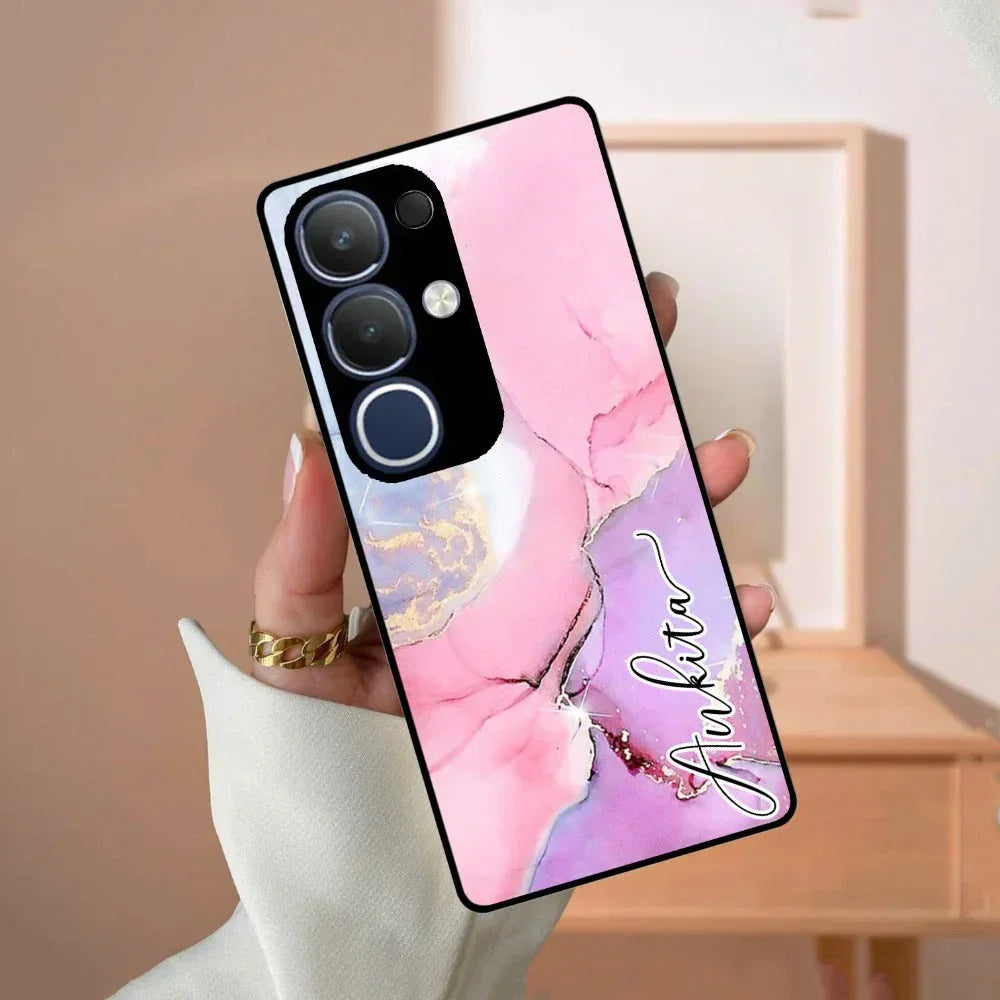 Pink Marble Glossy Metal Case Cover For Vivo - ShopOnCliQ