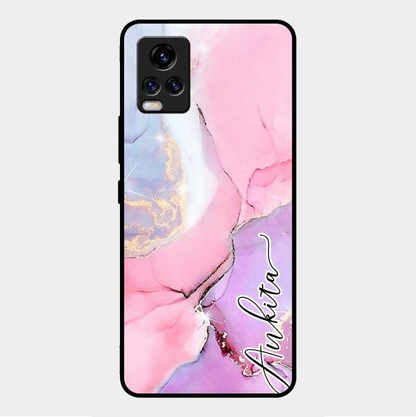 Pink Marble Glossy Metal Case Cover For Vivo V20 Pro 5G