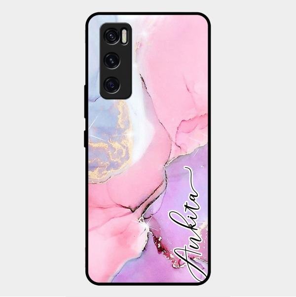 Pink Marble Glossy Metal Case Cover For Vivo V20 Se