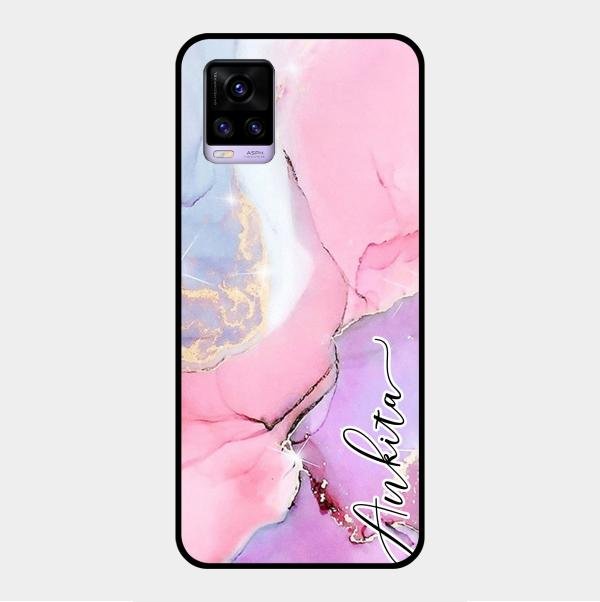 Pink Marble Glossy Metal Case Cover For Vivo V20