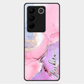 Pink Marble Glossy Metal Case Cover For Vivo V27 Pro 5G