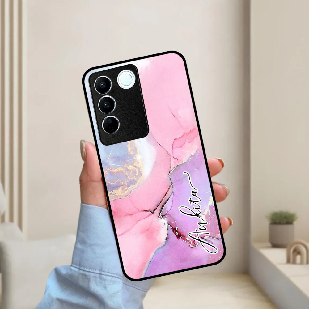 Pink Marble  Glossy Metal Case Cover For Vivo