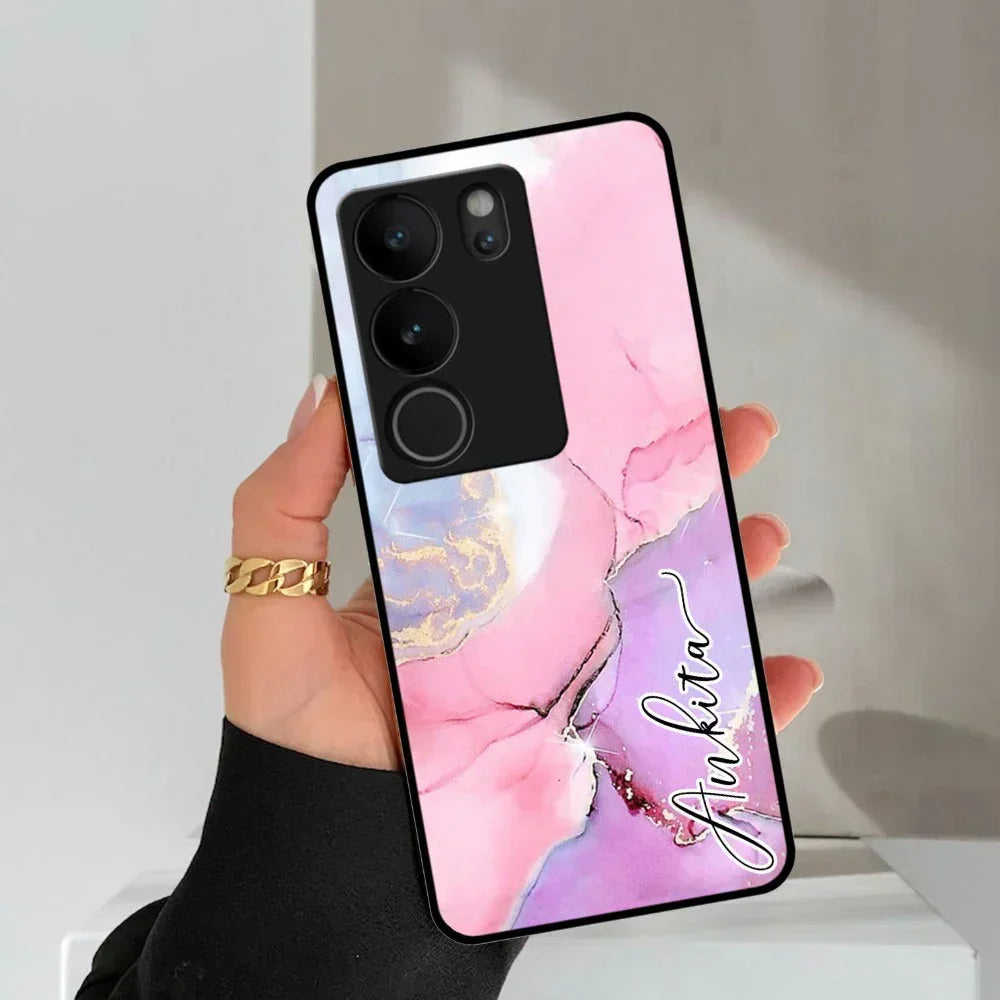 Pink Marble Glossy Metal Case Cover For Vivo - ShopOnCliQ