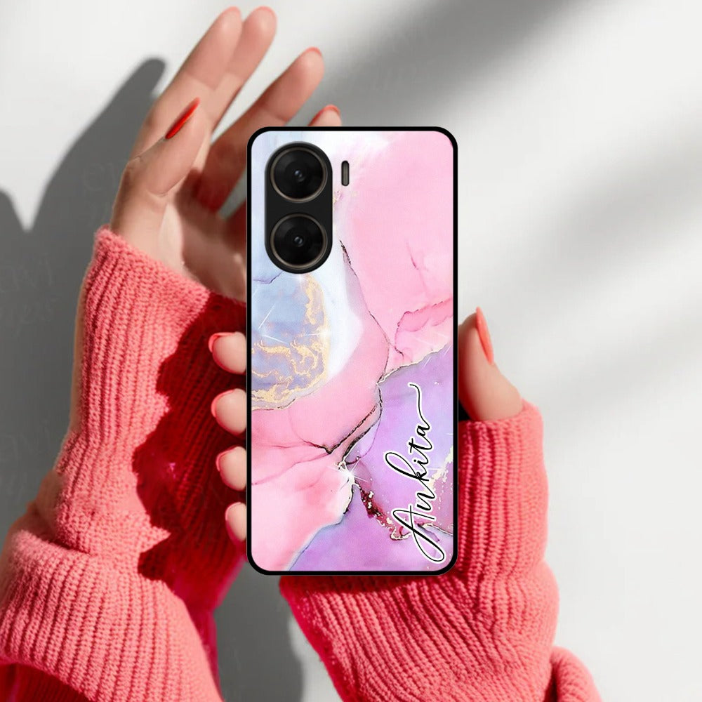 Pink Marble  Glossy Metal Case Cover For Vivo