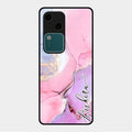 Pink Marble Glossy Metal Case Cover For Vivo V30 5G