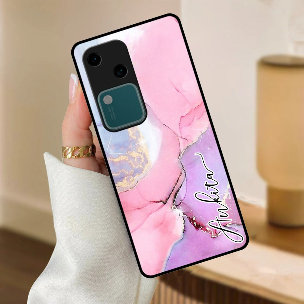 Pink Marble  Glossy Metal Case Cover For Vivo