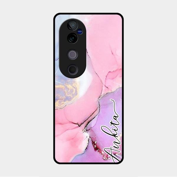 Pink Marble Glossy Metal Case Cover For Vivo V40 Pro 5G