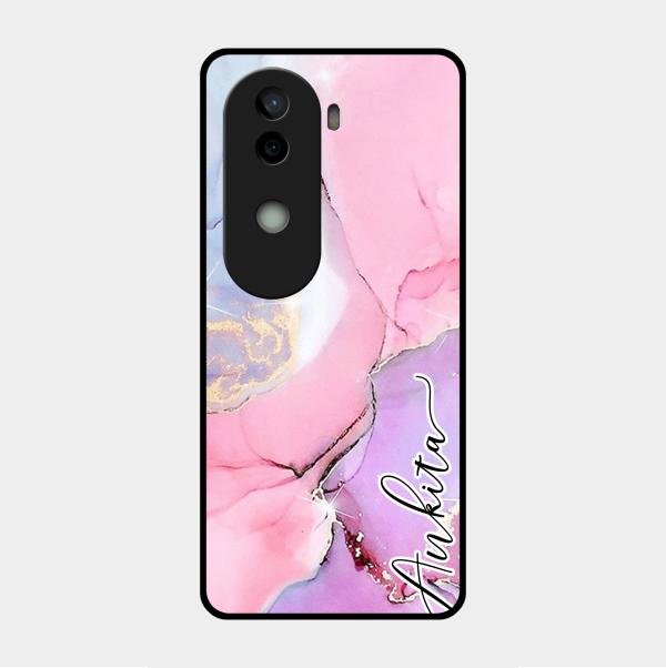 Pink Marble Glossy Metal Case Cover For Vivo V40E 5G