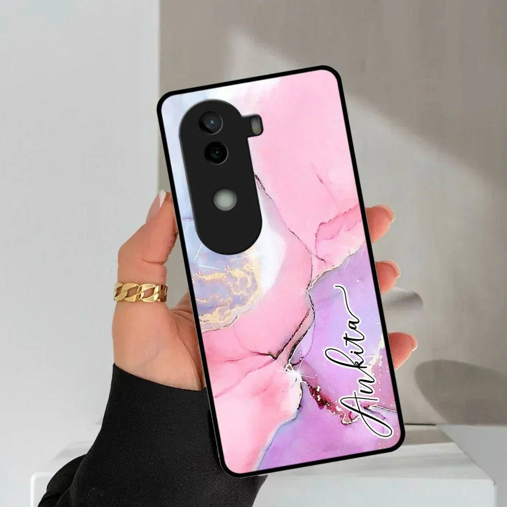 Pink Marble Glossy Metal Case Cover For Vivo - ShopOnCliQ