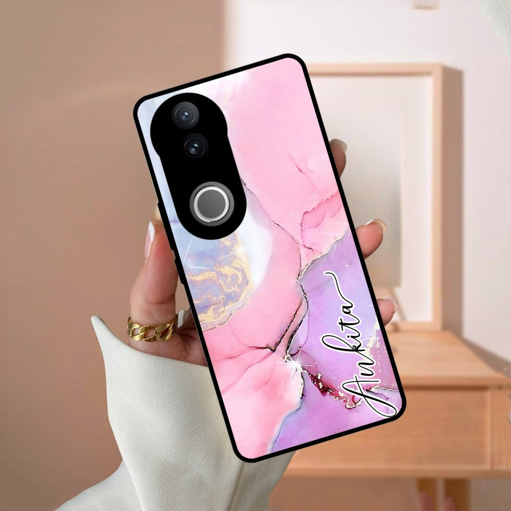 Pink Marble  Glossy Metal Case Cover For Vivo