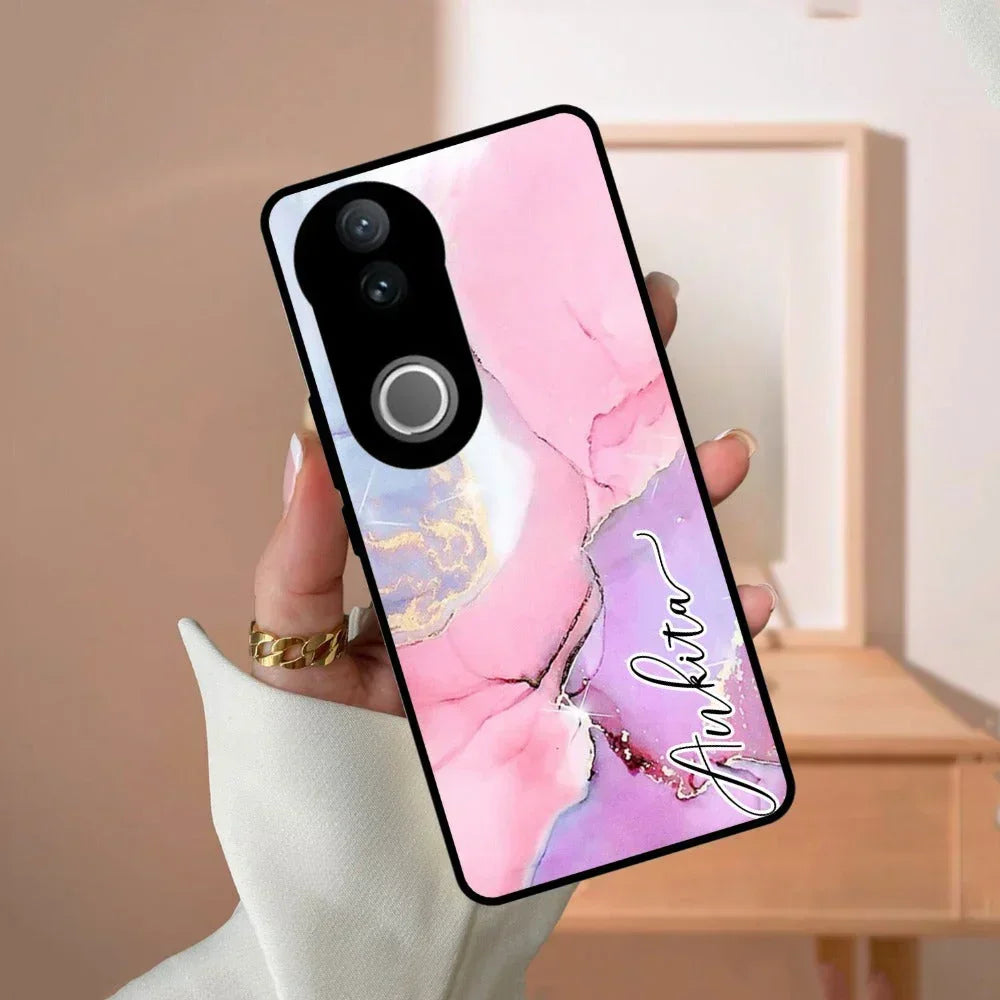 Pink Marble Glossy Metal Case Cover For Vivo - ShopOnCliQ