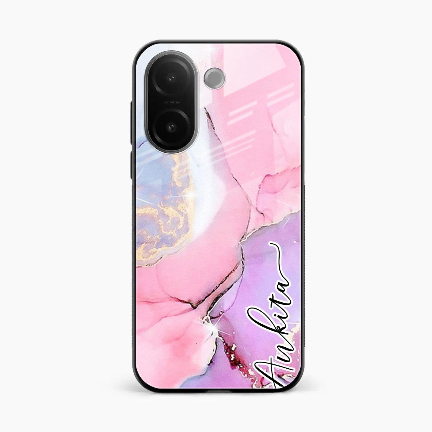 Pink Marble Glossy Metal Case Cover For Vivo V60e 5G
