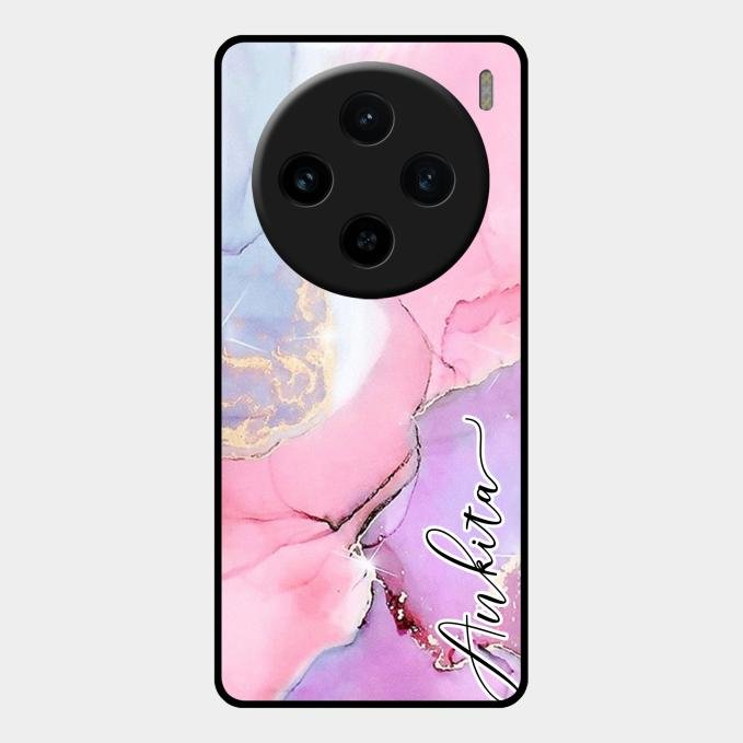 Pink Marble Glossy Metal Case Cover For Vivo X100 5G