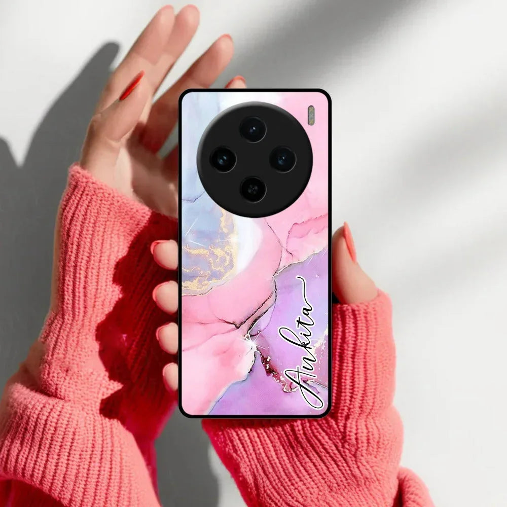 Pink Marble Glossy Metal Case Cover For Vivo - ShopOnCliQ