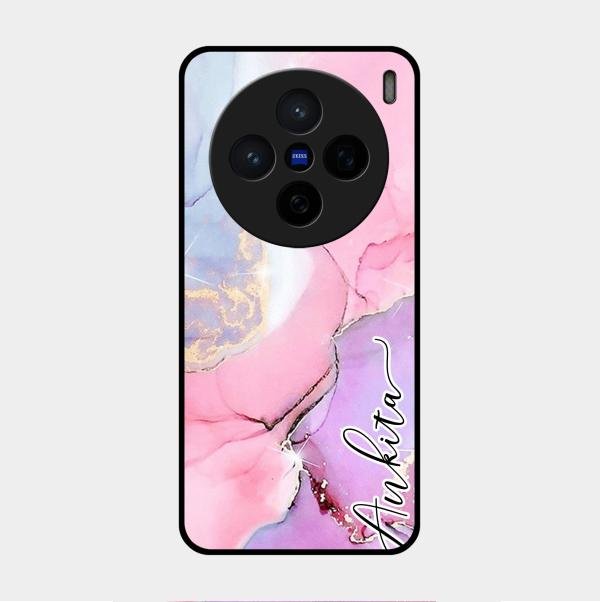 Pink Marble Glossy Metal Case Cover For Vivo X200 5G