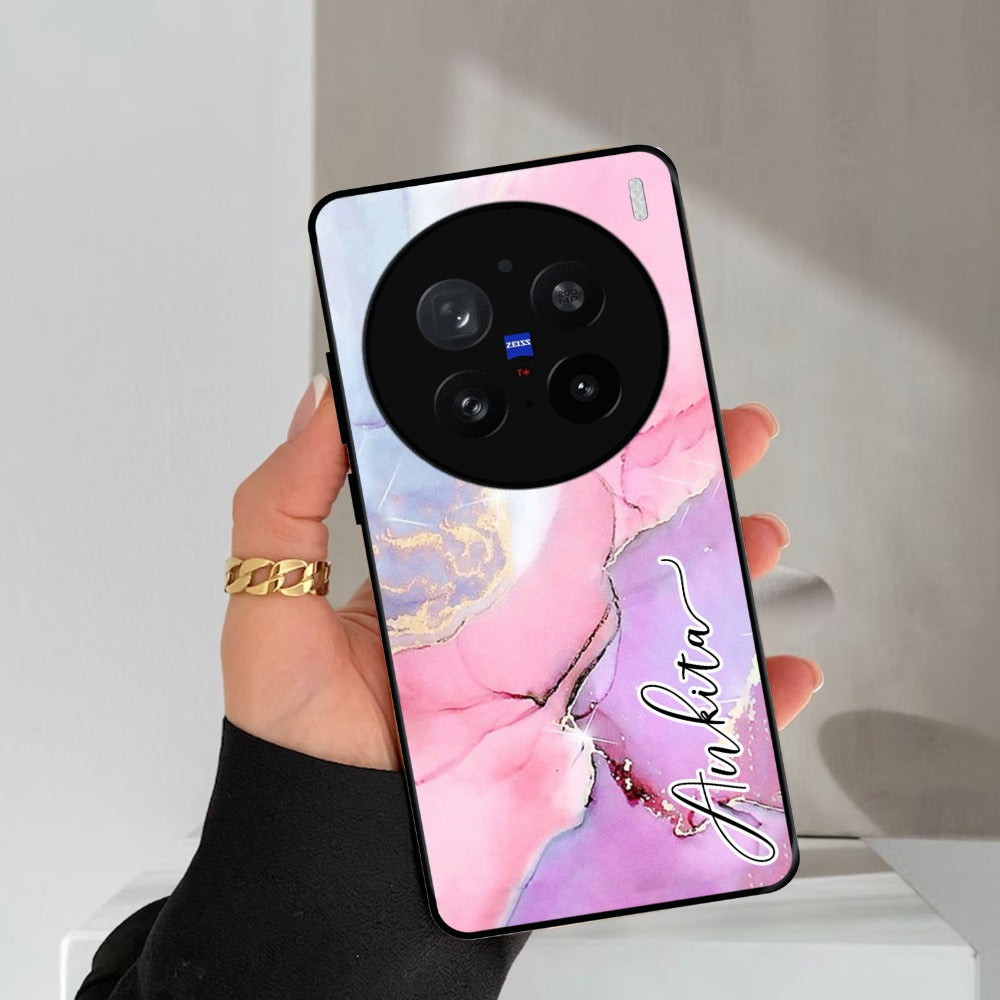 Pink Marble  Glossy Metal Case Cover For Vivo