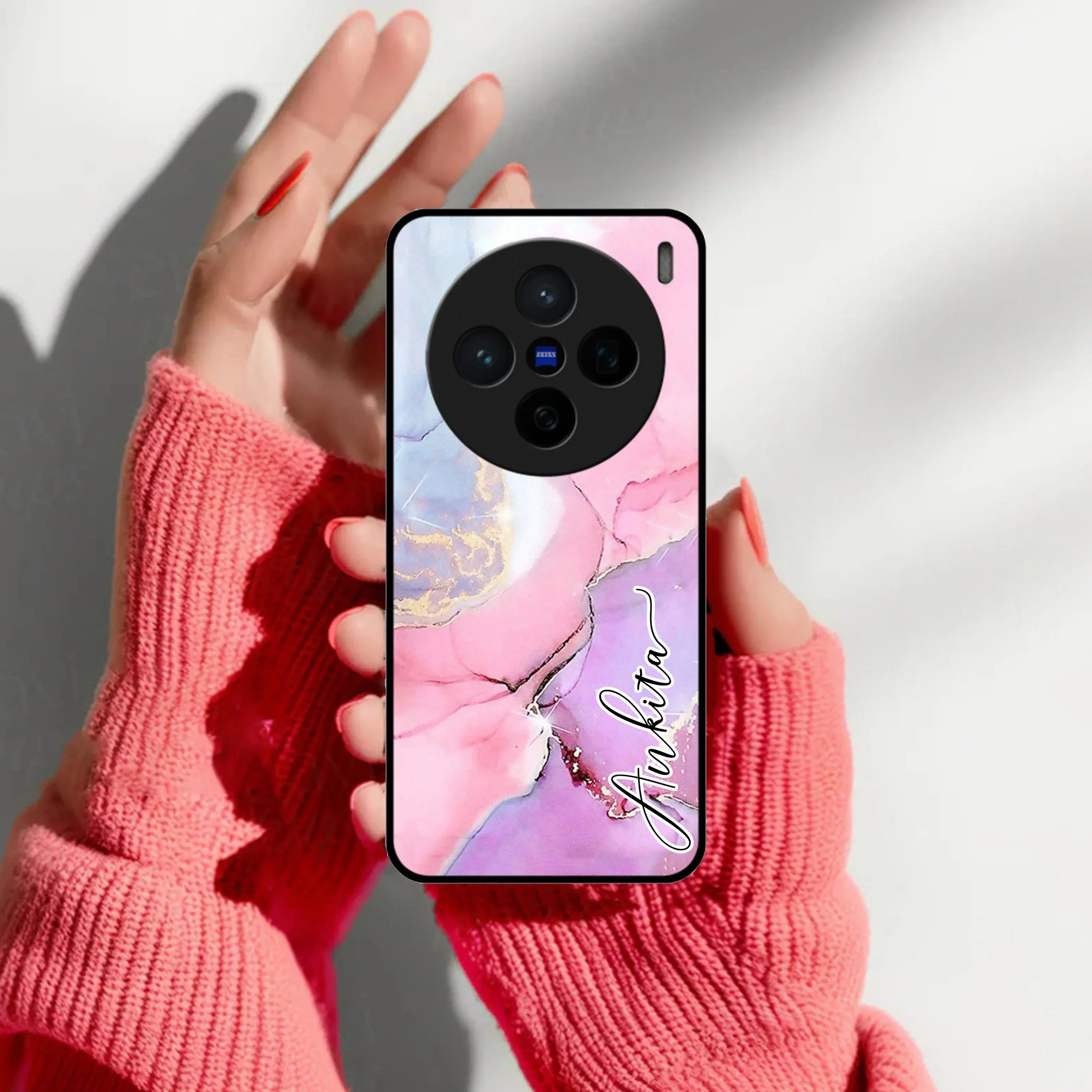 Pink Marble Glossy Metal Case Cover For Vivo - ShopOnCliQ