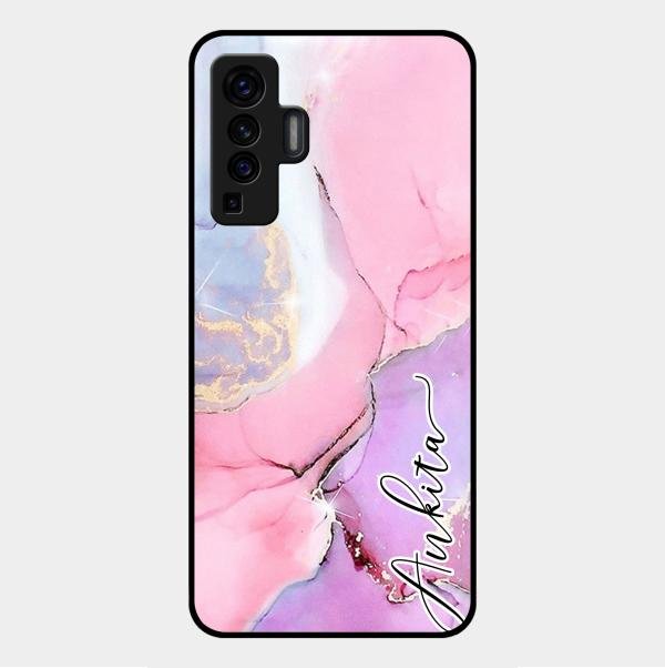 Pink Marble Glossy Metal Case Cover For Vivo X50 5G