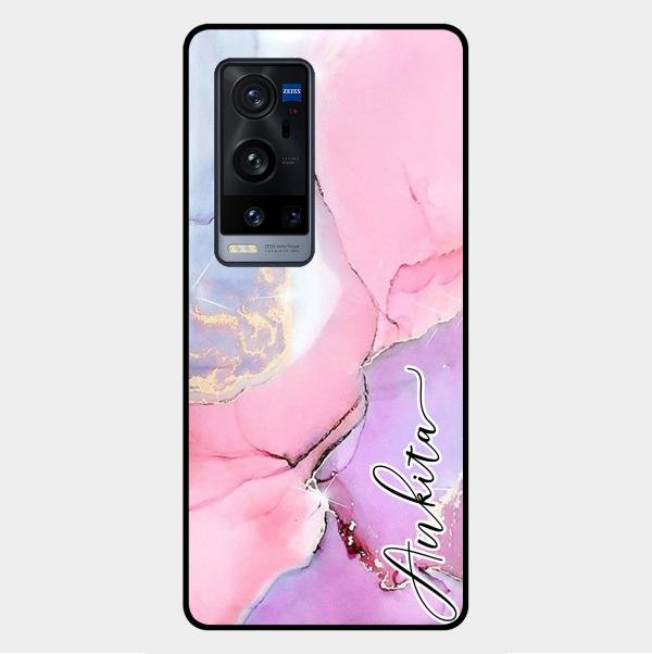 Pink Marble Glossy Metal Case Cover For Vivo X60 Pro Plus 5G