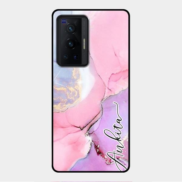 Pink Marble Glossy Metal Case Cover For Vivo X70 Pro 5G