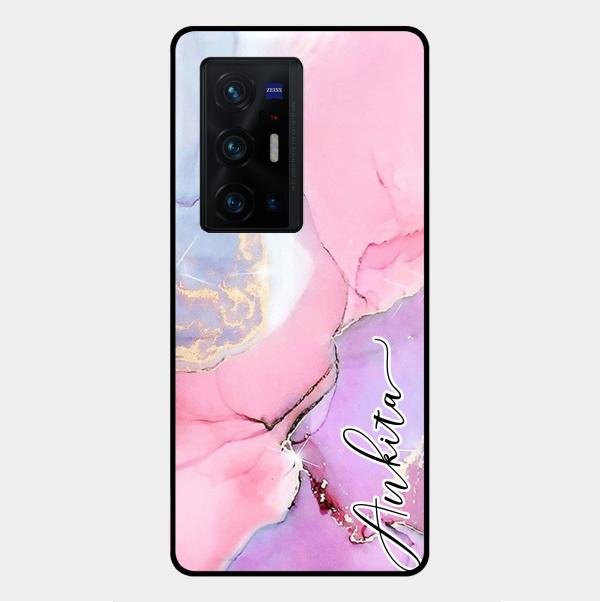 Pink Marble Glossy Metal Case Cover For Vivo X70 Pro Plus 5G