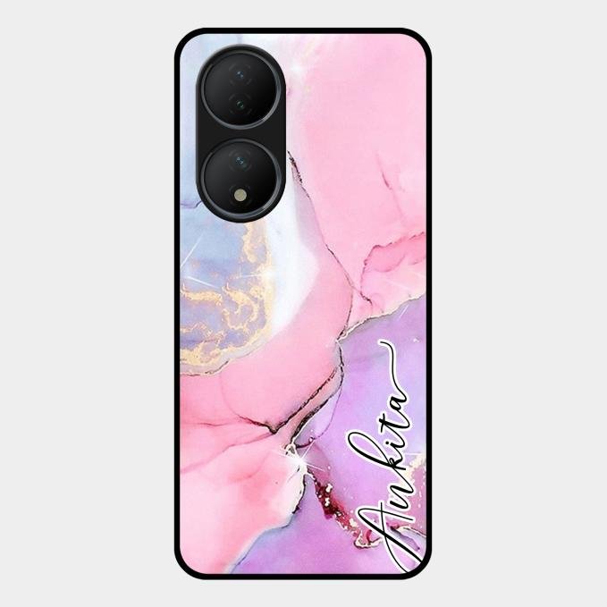 Pink Marble Glossy Metal Case Cover For Vivo Y100 5G