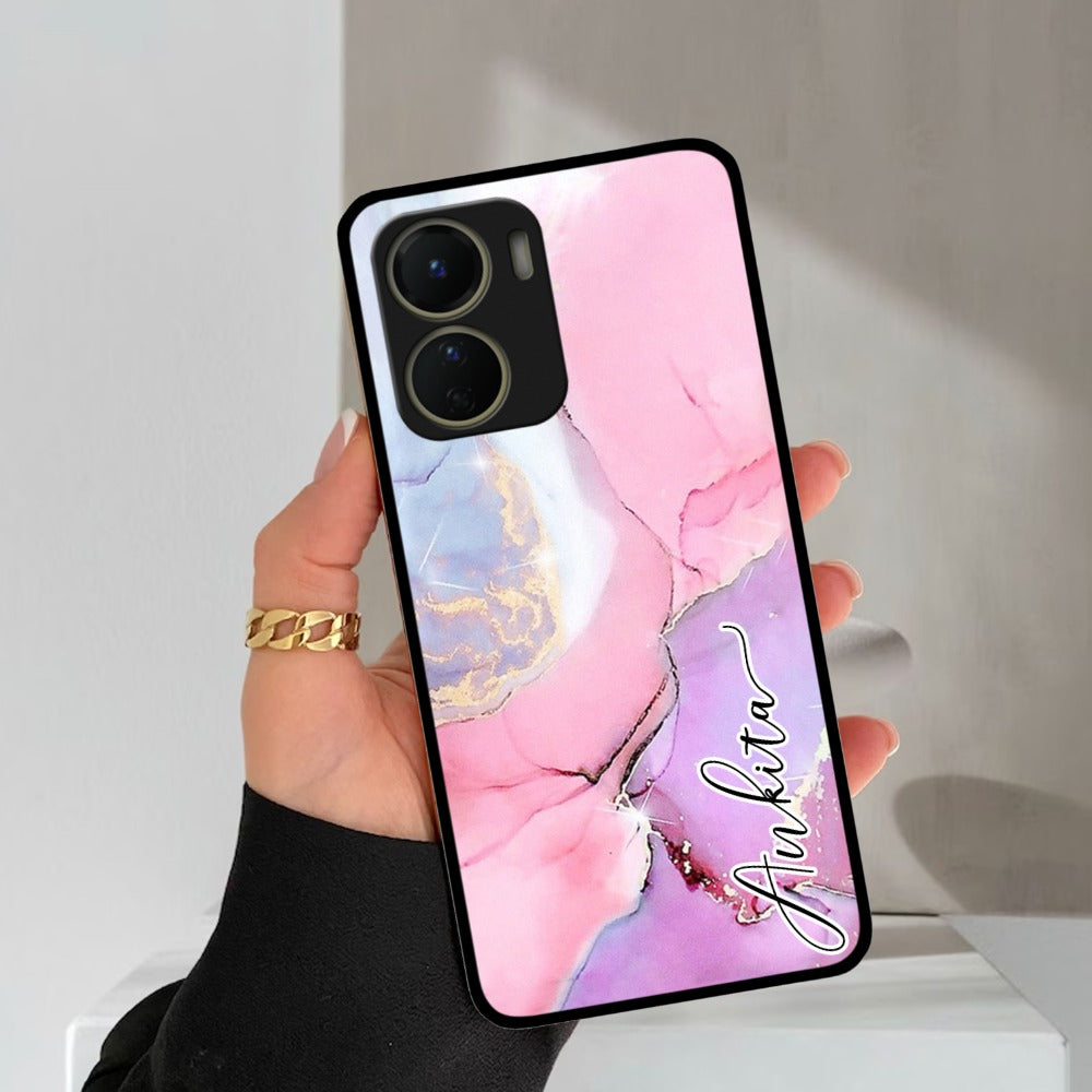 Pink Marble  Glossy Metal Case Cover For Vivo