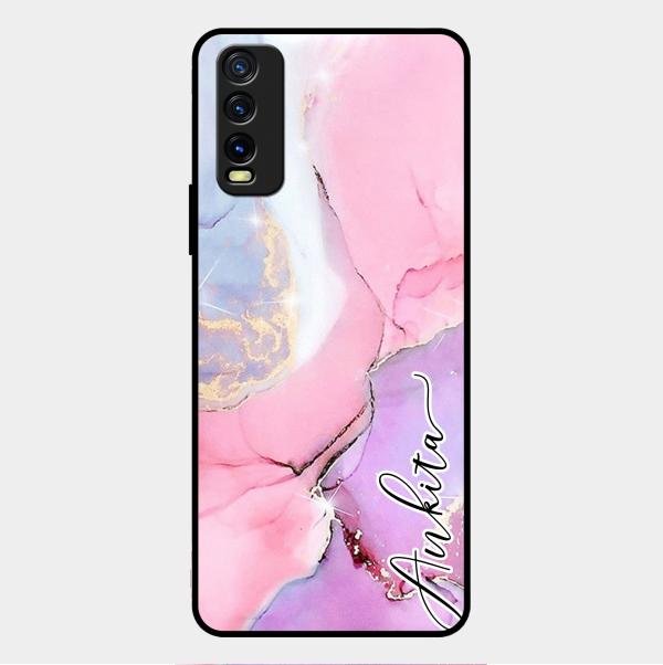 Pink Marble Glossy Metal Case Cover For Vivo Y20T
