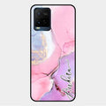 Pink Marble Glossy Metal Case Cover For Vivo Y21G
