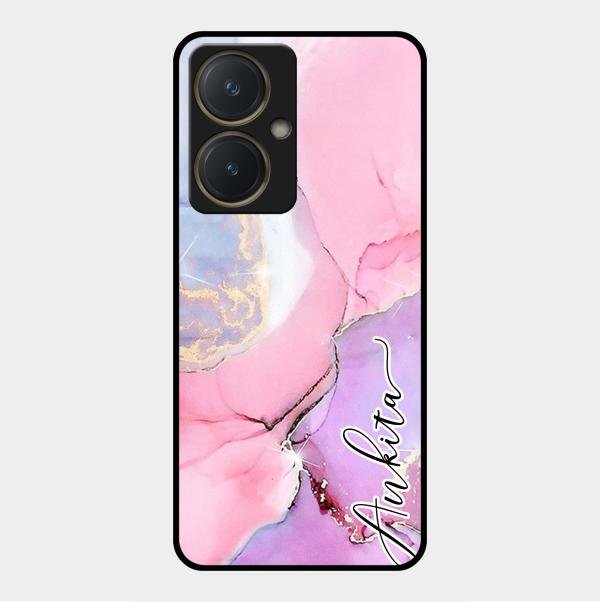 Pink Marble Glossy Metal Case Cover For Vivo Y27