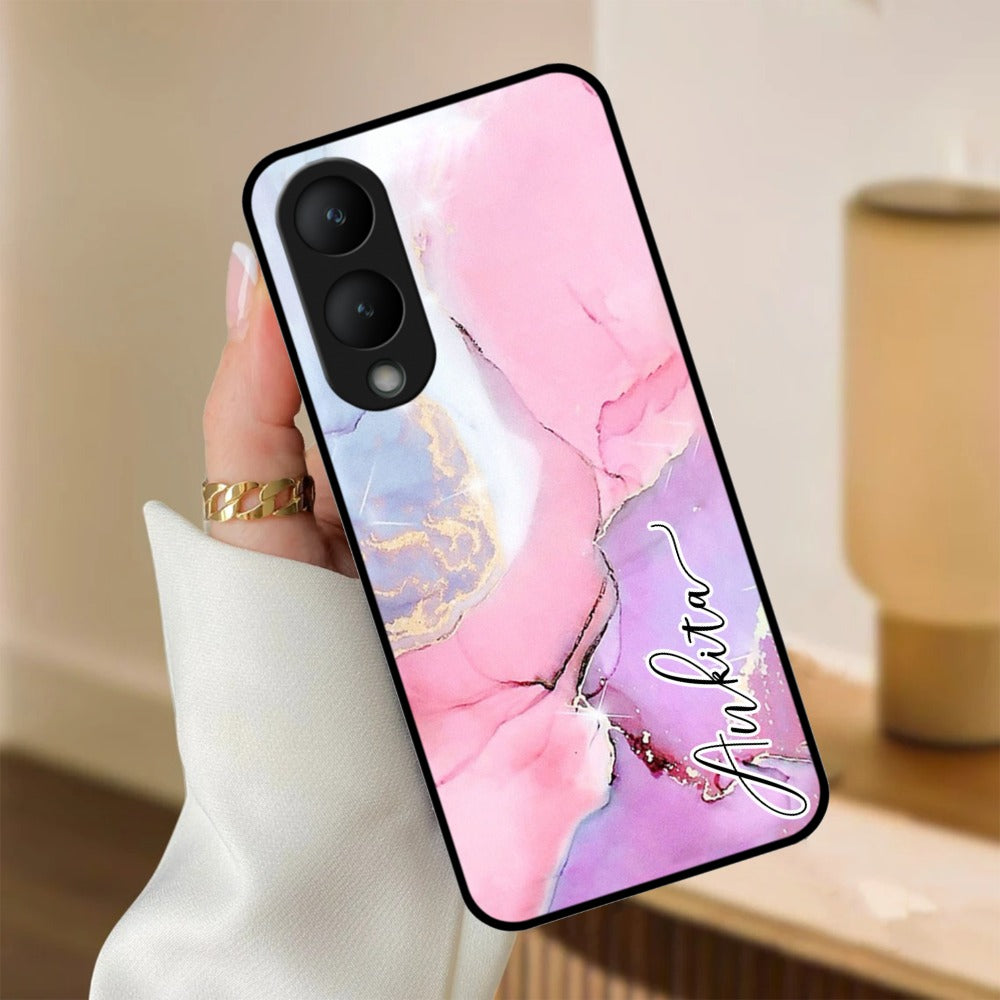 Pink Marble  Glossy Metal Case Cover For Vivo