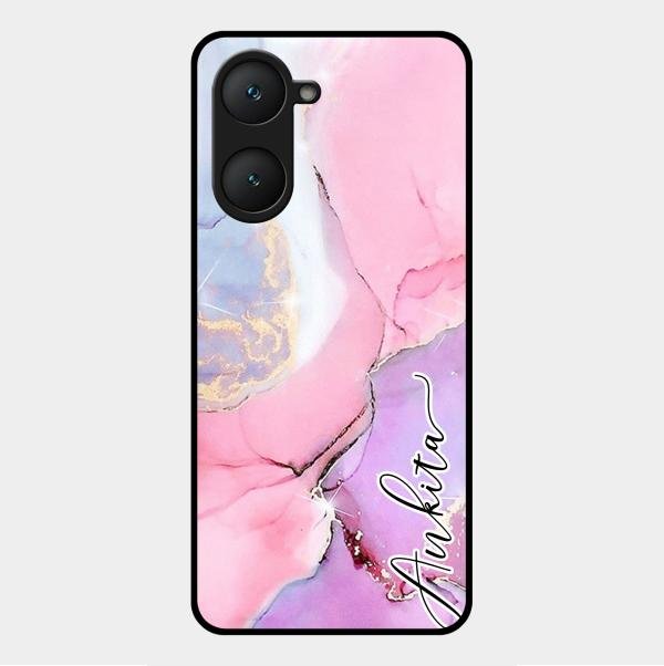 Pink Marble Glossy Metal Case Cover For Vivo Y28E 5G