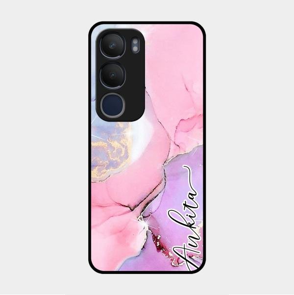 Pink Marble Glossy Metal Case Cover For Vivo Y29 5G