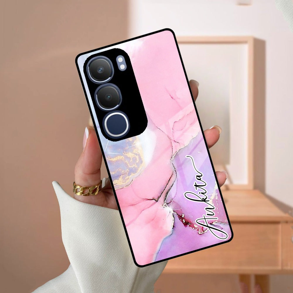Pink Marble  Glossy Metal Case Cover For Vivo