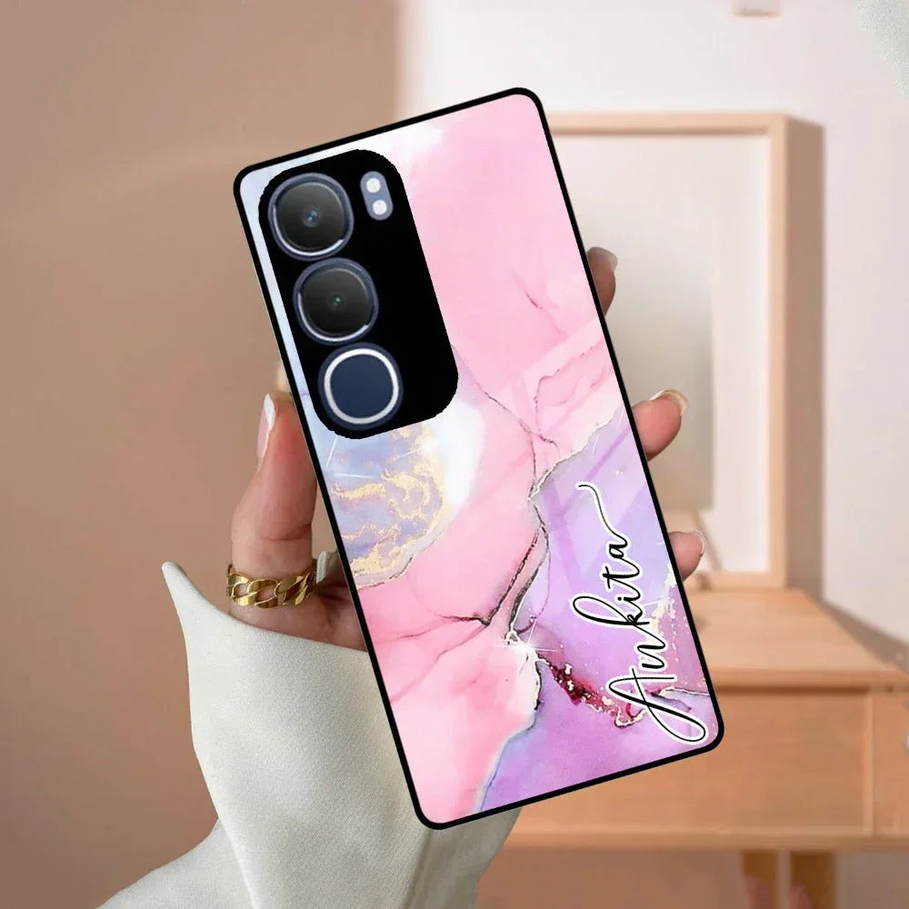 Pink Marble Glossy Metal Case Cover For Vivo - ShopOnCliQ