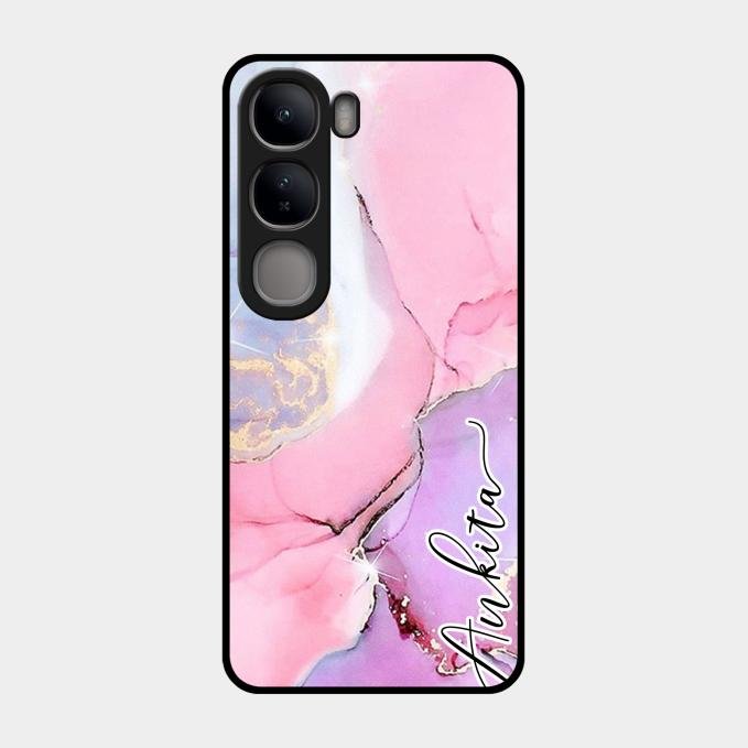 Pink Marble Glossy Metal Case Cover For Vivo Y300 5G