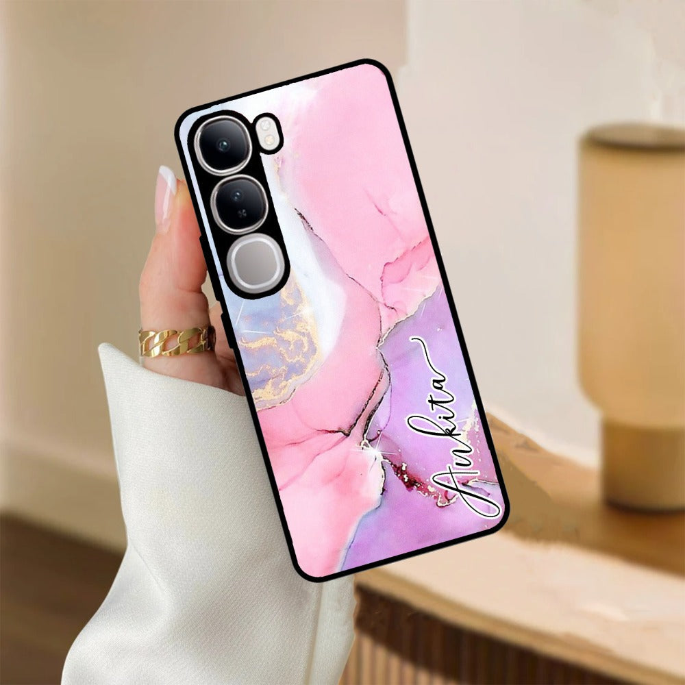 Pink Marble  Glossy Metal Case Cover For Vivo