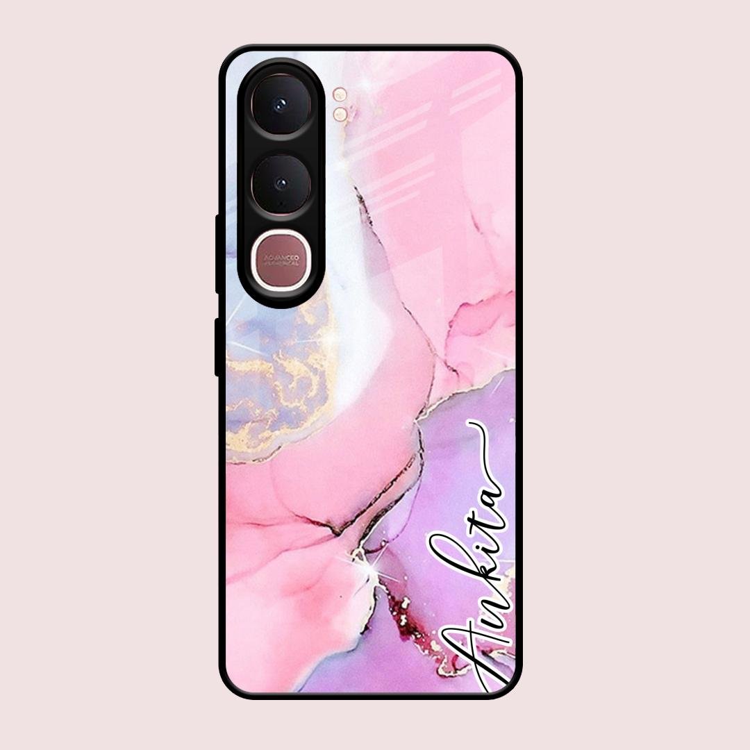 Pink Marble Glossy Metal Case Cover For Vivo Y31 5G
