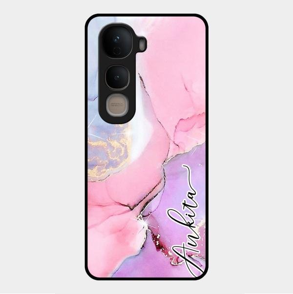 Pink Marble Glossy Metal Case Cover For Vivo Y400 5G