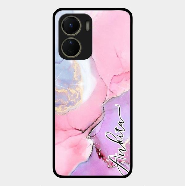 Pink Marble Glossy Metal Case Cover For Vivo Y56 5G
