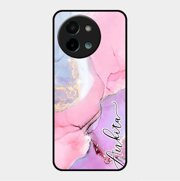 Pink Marble Glossy Metal Case Cover For Vivo Y58 5G