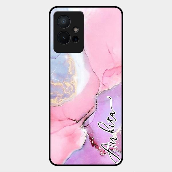 Pink Marble Glossy Metal Case Cover For Vivo Y75 5G