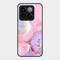 Pink Marble Glossy Metal Case Cover For Xiaomi 14 5G