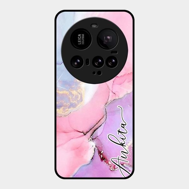 Pink Marble Glossy Metal Case Cover For Xiaomi 15 Ultra 5G