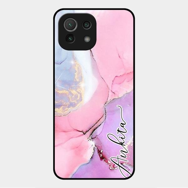 Pink Marble Glossy Metal Case Cover For Xiaomi Mi 11 Lite