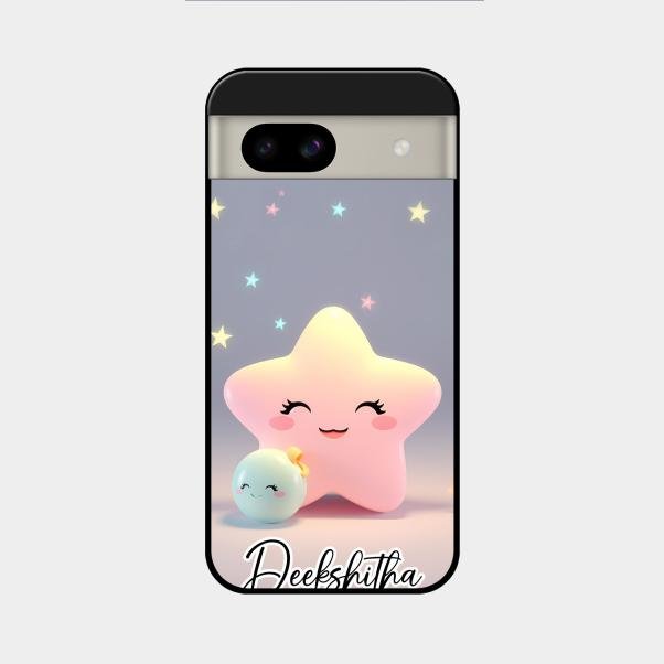 Pink Star Glossy Metal Case Cover For Google Pixel 8A 5G