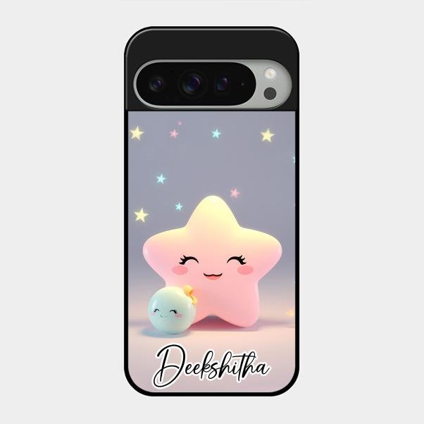 Pink Star Glossy Metal Case Cover For Google Pixel 9 Pro Xl