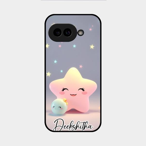Pink Star Glossy Metal Case Cover For Google Pixel 9A 5G