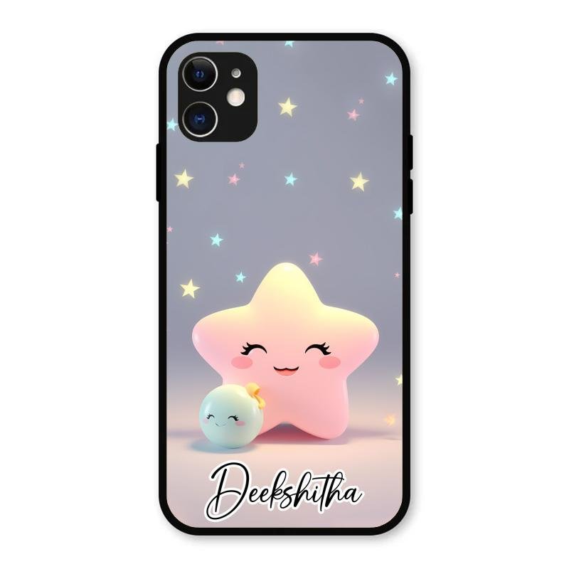 Pink Star Glossy Metal Case Cover For iPhone 11