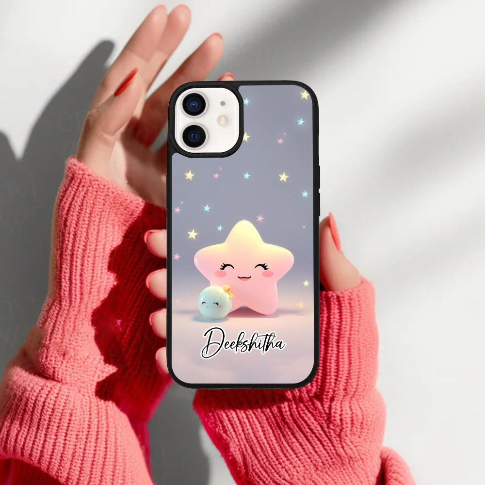 Pink Star Glossy Metal Case Cover For iPhone